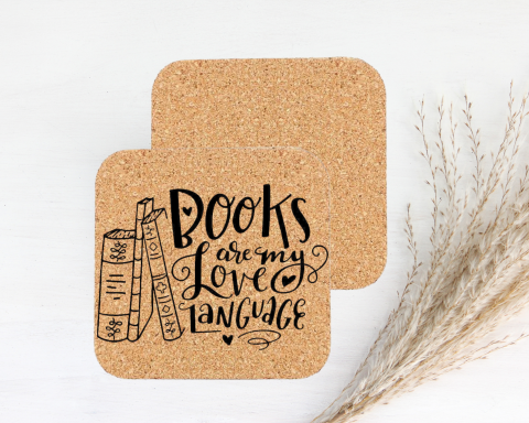 Books Are My Love Language Engraved Square Cork Coaster