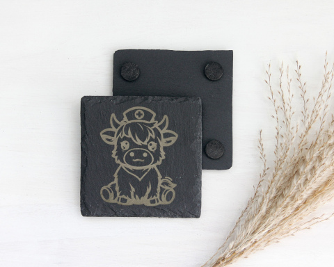 Highland Cow Nurse Slate Coaster